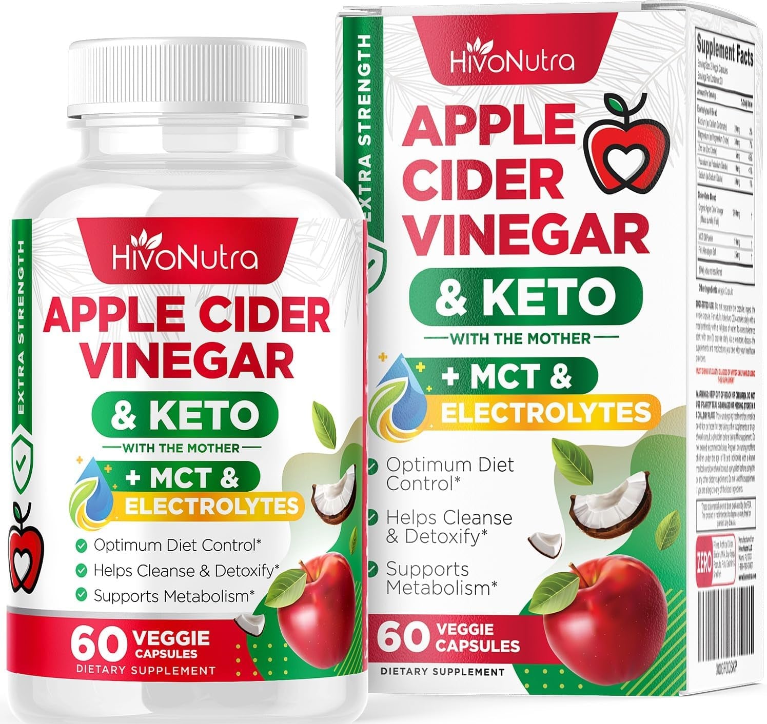 Hivonutra 4X Strength Apple Cider Vinegar Capsules + Keto & MCT Oil for Women & Men - Diet Supplement Helps Cleanse & Detox - Supports Healthy Diet - Vegan ACV Pills with Mother