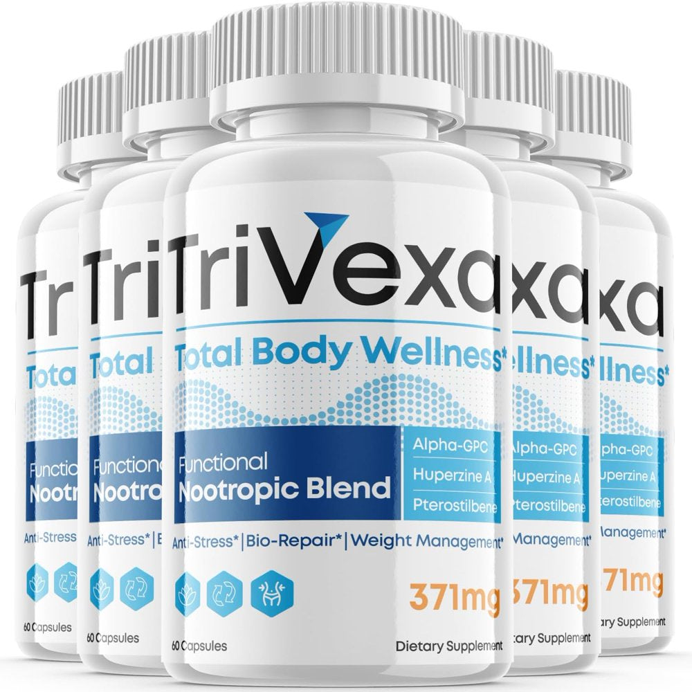 (5 Pack) Trivexa - Total Body Wellness - Dietary Supplement for Focus, Memory, Clarity, & Energy - Advanced Cognitive Support Formula for Maximum Strength - 300 Capsules