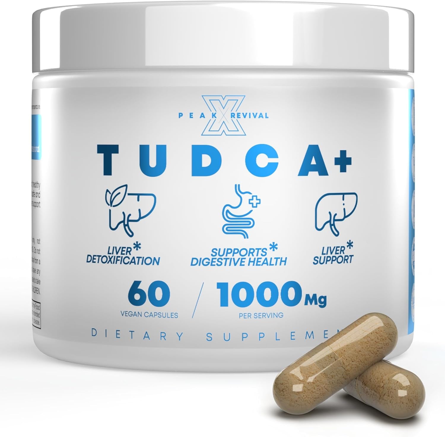 TUDCA+ 1000Mg Bile Salt Supplement for Liver Support, Detoxification, Digestive Health, Inflammation, and Skin Health - Third-Party Tested & Made in the USA (60 Vegan Capsules)