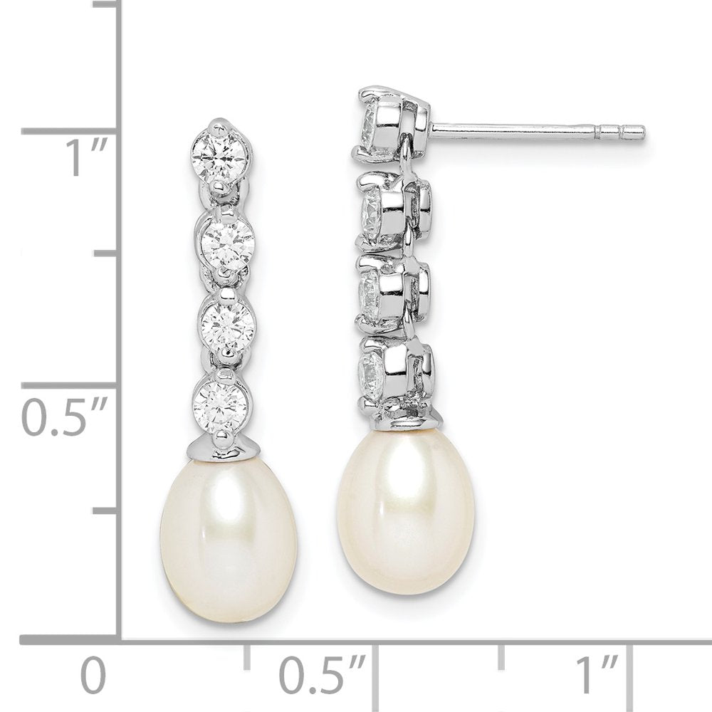 Sterling Silver Rhod-Plat 7-8Mm White Rice FWC Pearl CZ Earrings QE15202