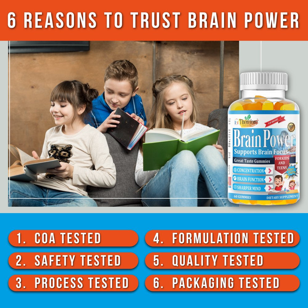 Brain Booster Supplement Focus Gummies Vitamins for Kids & Teens, Brain Focus, Memory, Learning, Accuracy and Concentration Tasty 60 Chewable Gummies