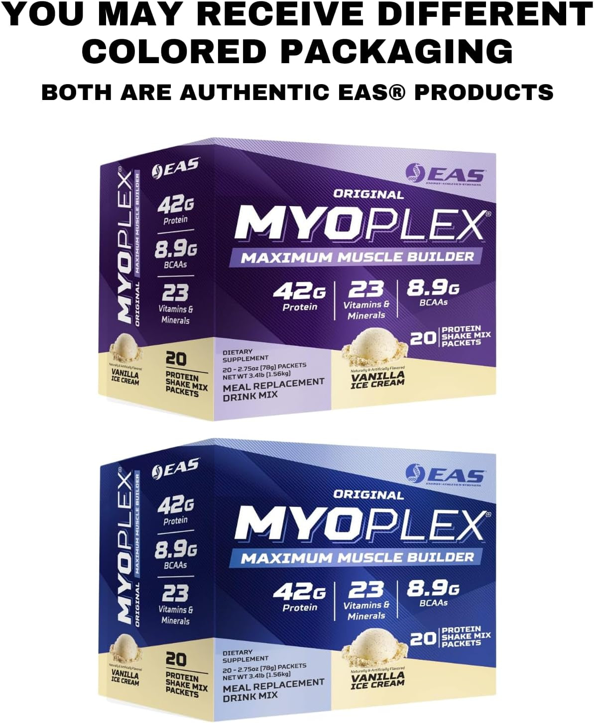 EAS Original MYOPLEX Maximum Muscle Builder - Meal Replacement Protein Mix - Double Rich Chocolate - 20 Individual Packets - Quality Protein Blend - 42G per Serving