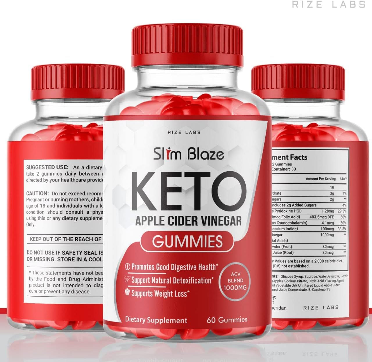 (2 Pack) Slim Blaze Keto Gummies ACV Apple Cider Vinegar Gummies (120 Gummies)