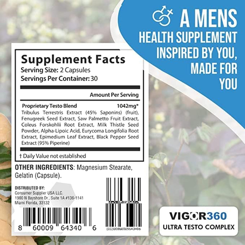 VIGOR 360 ULTRA TESTO COMPLEX - 60 Capsules - 30 Days of Testosterone Rejuvenation - Athletic and Mental Performance Booster.