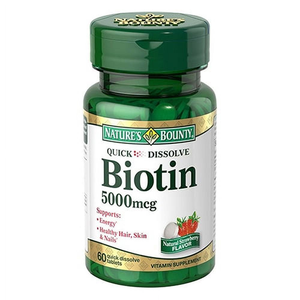 Natures Bounty Biotin 5000 Mcg Quick Dissolve Tablets, Strawberry Flavor - 60 Ea