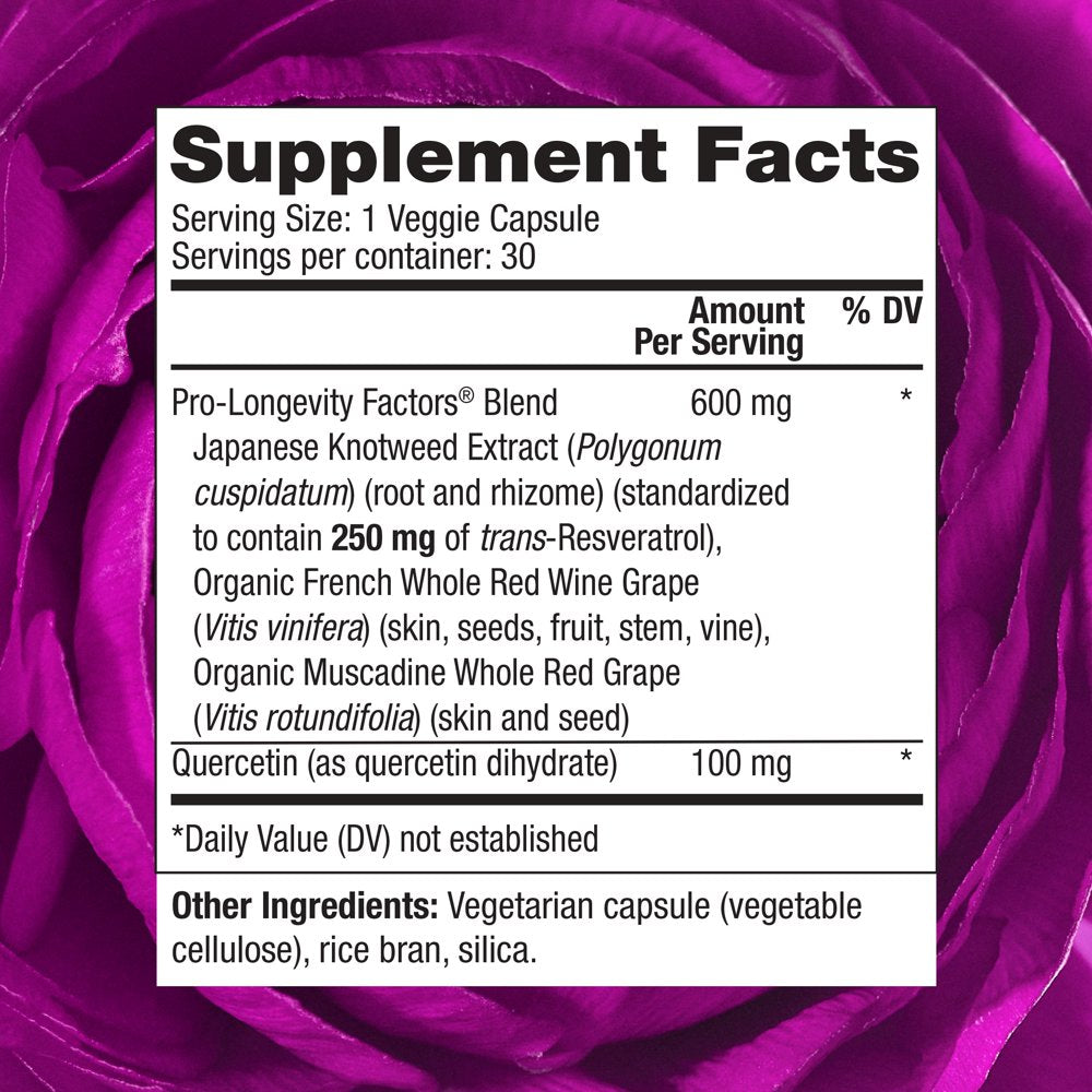 Resveratrol, 250 Mg, 30 Veggie Capsules, Reserveage Nutrition