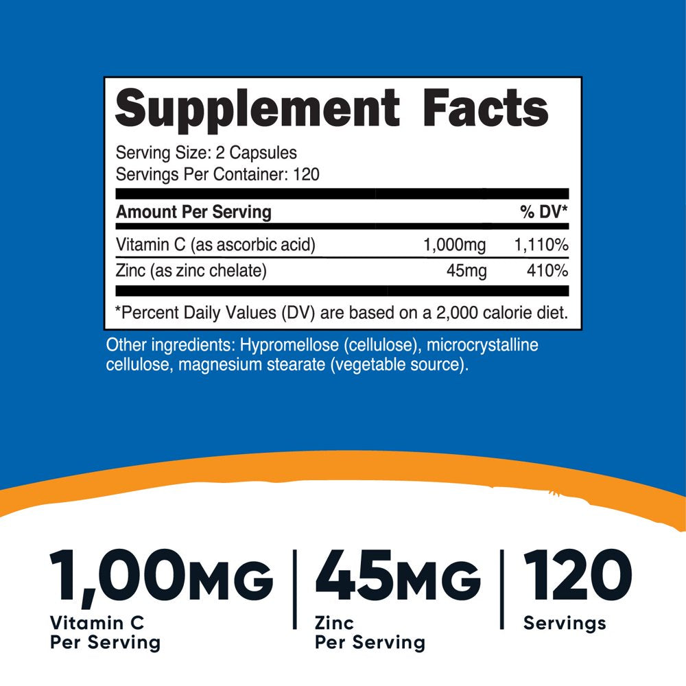 Nutricost Vitamin C with Zinc, 120 Servings - Non-Gmo, Gluten Free Supplement