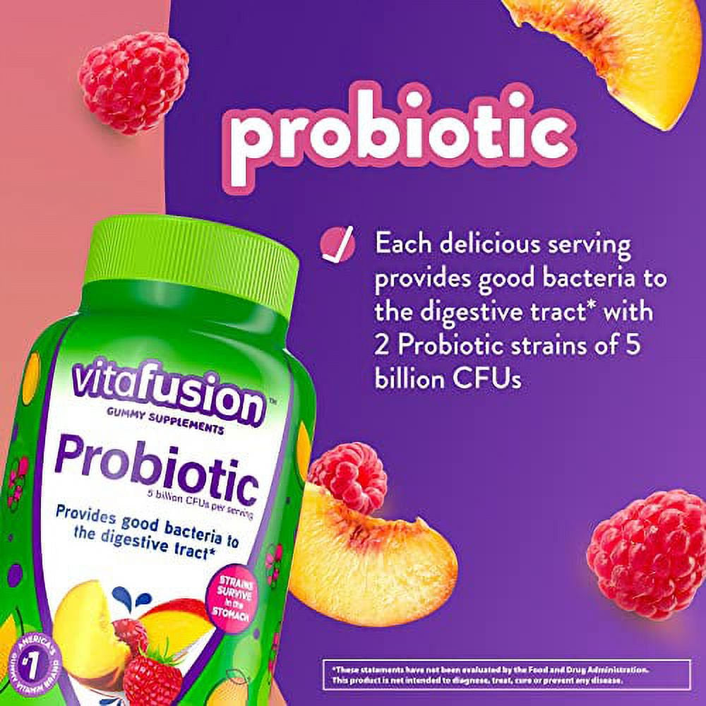 Vitafusion Probiotic Gummy Supplements, Raspberry, Peach and Mango Flavored Probiotic Nutritional Supplements, 70 Count