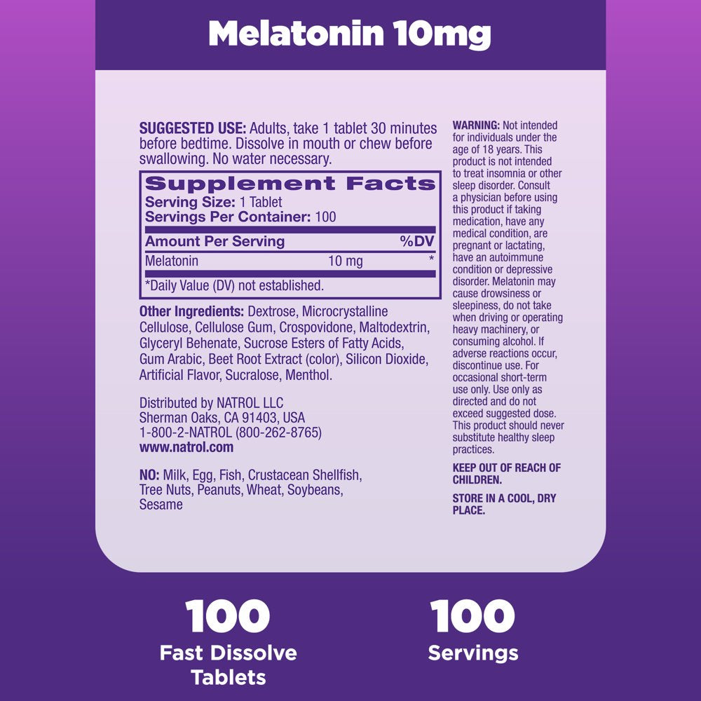 Natrol Melatonin Fast Dissolve Sleep Aid Tablets, Strawberry, 10Mg, 100 Count