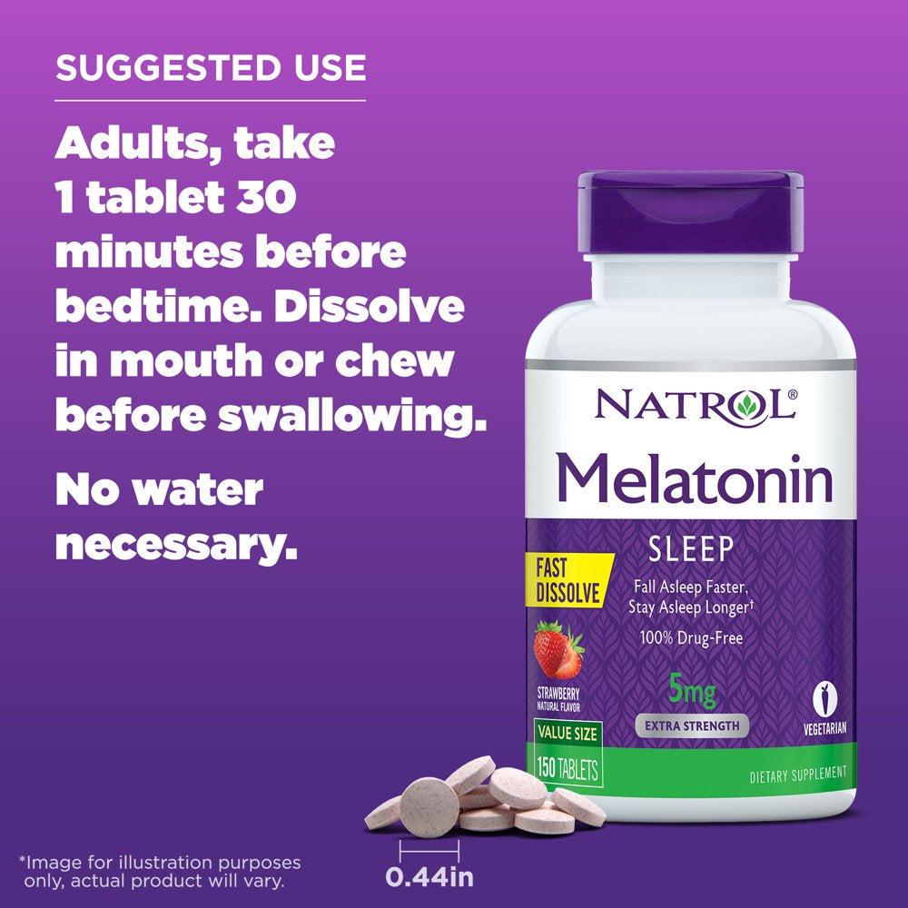 Natrol Melatonin Fast Dissolve Sleep Aid Tablets, Strawberry, 5Mg, 150 Count