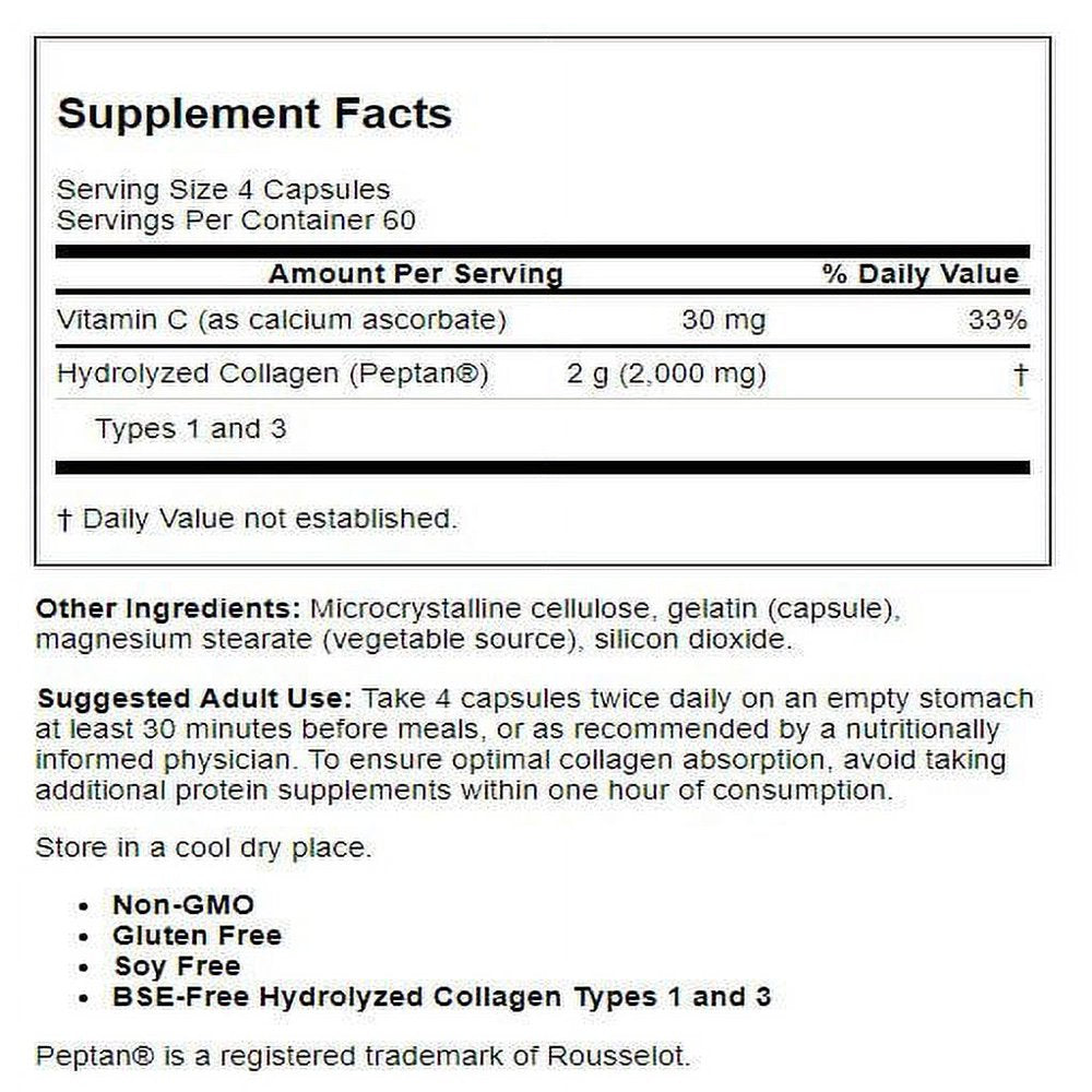 Doctor'S Best Collagen (Types 1, 3) + Peptan Capsules, 500 Mg, 240 Ct