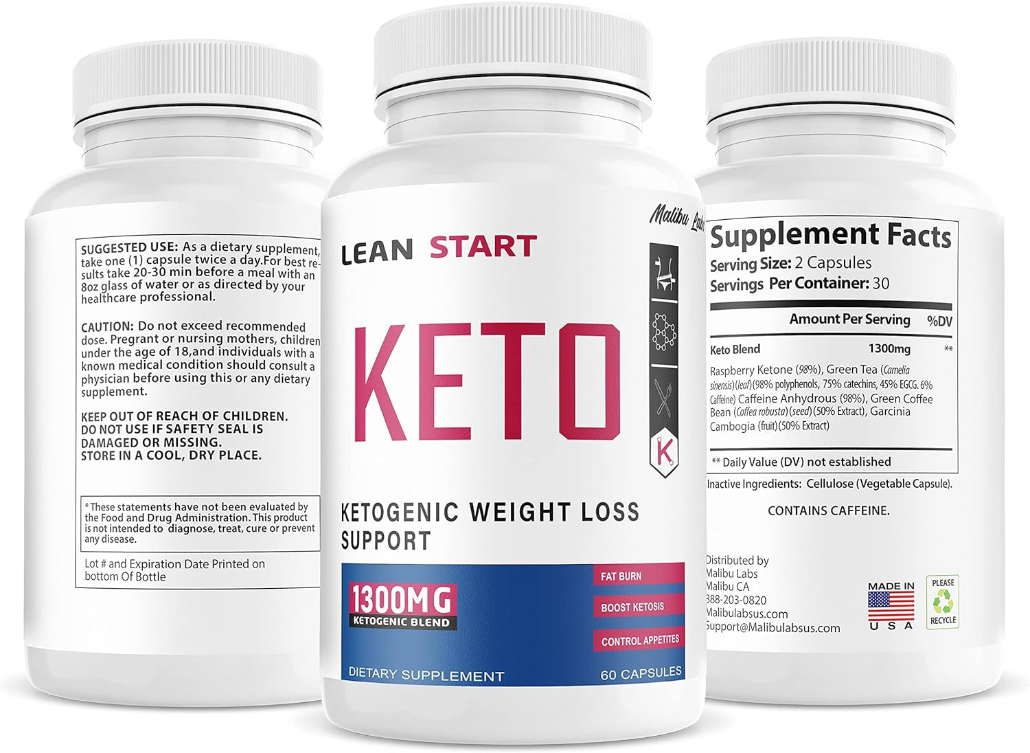 (Official) Lean Start Keto, Advanced Formula 1300 MG, Made in the USA (60 Count (Pack of 2))