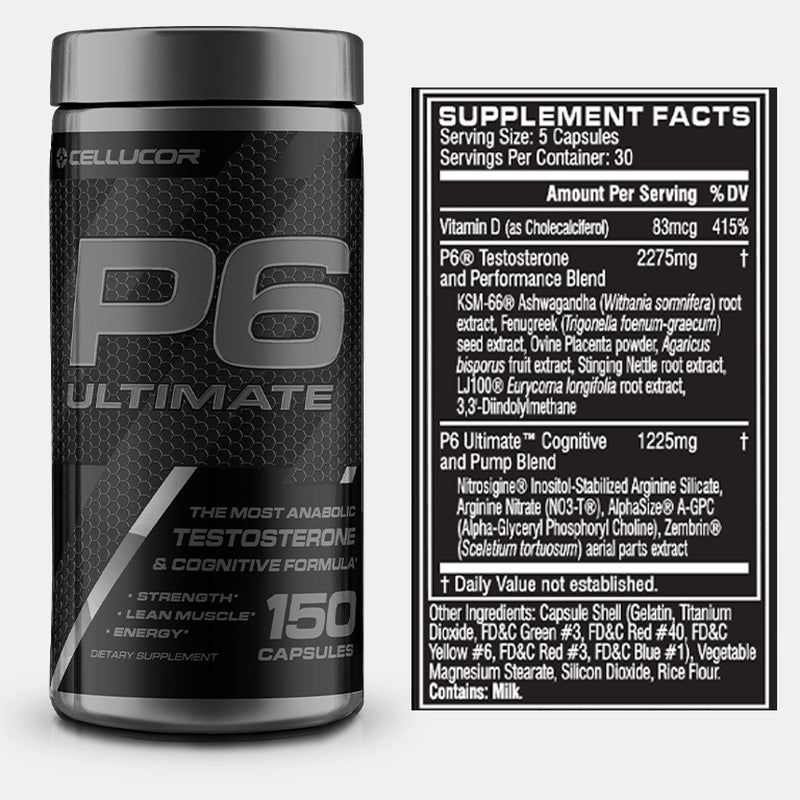 Cellucor P6® Ultimate Testosterone Booster + Cognitive Formula + 150 Capsules + 30 Servings