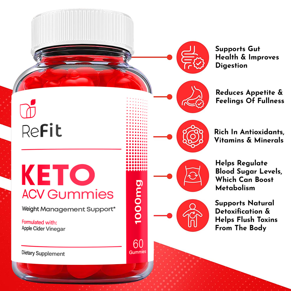 (1 Pack) Refit Keto ACV Gummies - Supplement for Weight Loss - Energy & Focus Boosting Dietary Supplements for Weight Management & Metabolism - Fat Burn - 60 Gummies