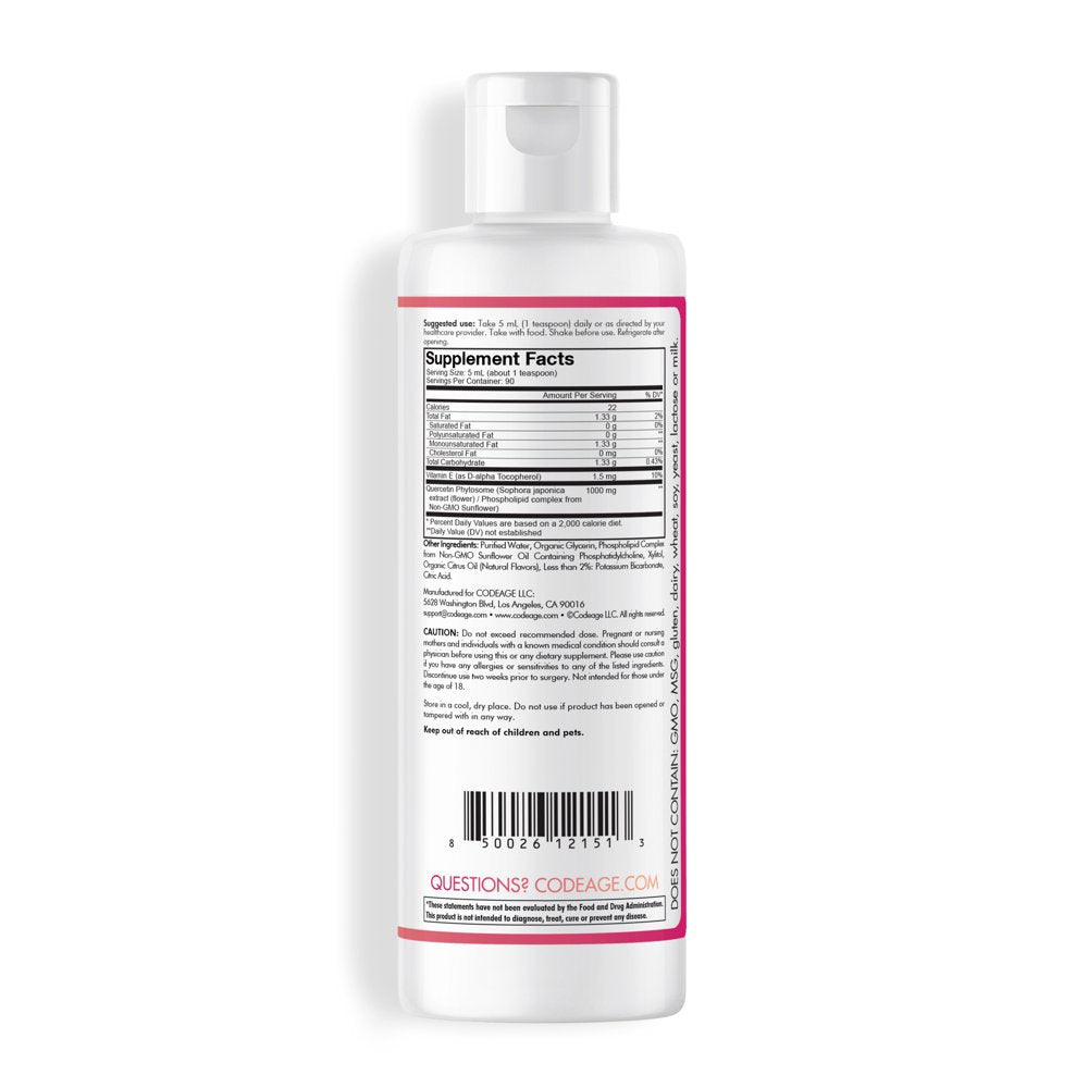 Codeage Nanofood Liquid Quercetin Phytosome, Liposomal Delivery, Vitamin E, Non-Gmo, 90 Servings, 16 Fl Oz