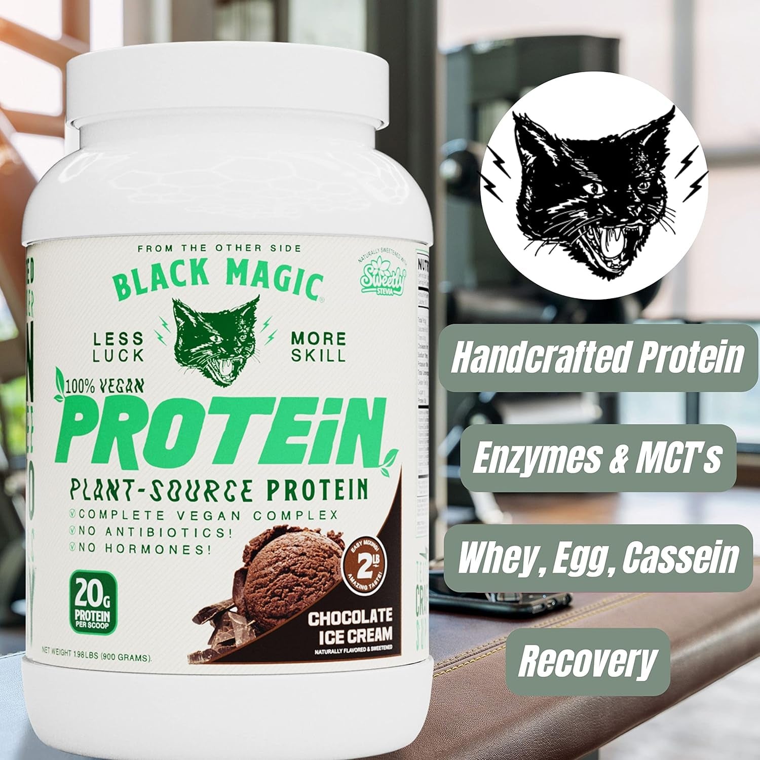 Worldwide Nutrition Bundle, 2 Items:Black Magic Multi-Source Protein Whey, Egg & Casein Complex with Enzymes & MCT Powder Pre Workout & Post Workout Vegan Choco Ice Cream 24G Protein 2LB & Key Chain