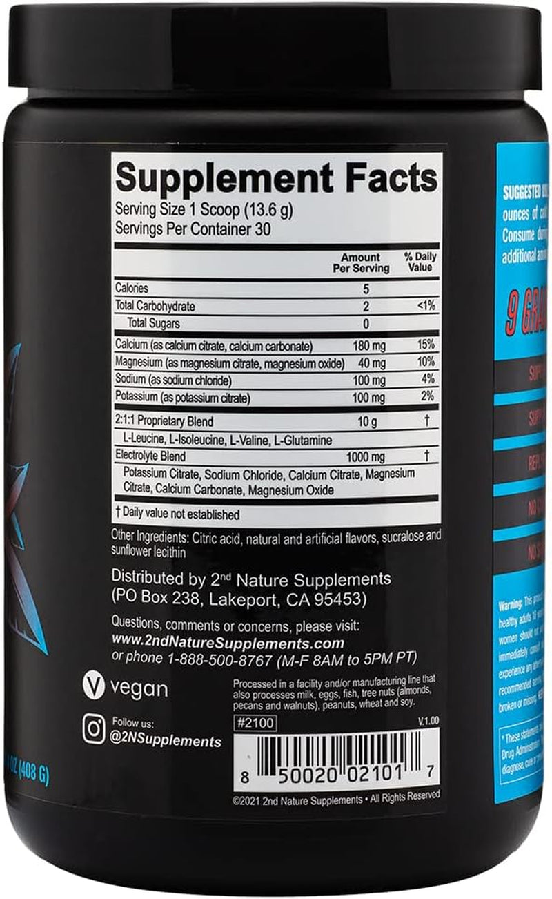 2Nd Nature Supplements – BCAA Fruit Punch, 30 Servings, 14.4 Oz – 9 G Branched Chain Amino Acids – Supports Muscle Growth, Recovery & Endurance – Replenishes Electrolytes – No Sugars or Colors Added