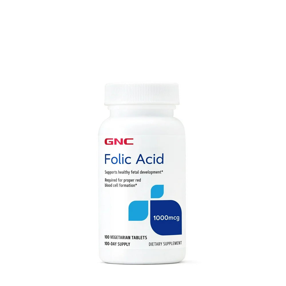 GNC Folic Acid 1000Mcg | Supports Healthy Fetal Development | Required for Proper Red Blood Cell Formation | Vegetarian Formula | 100 Count