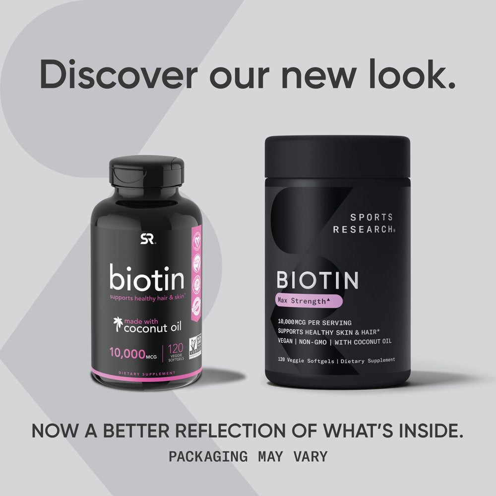 Sports Research Biotin with Coconut Oil, 10,000 Mcg, 120 Veggie Softgels