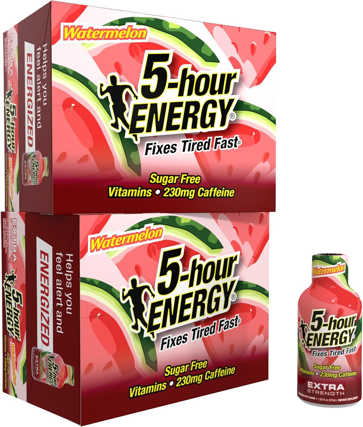 5-Hour ENERGY Extra Strength Energy Shot | Watermelon Flavor | 1.93 Oz. | 24 Count | Sugar-Free & Zero Calories | B-Vitamins & Amino Acids | 230Mg Caffeinated Energy Shot | Dietary Supplement