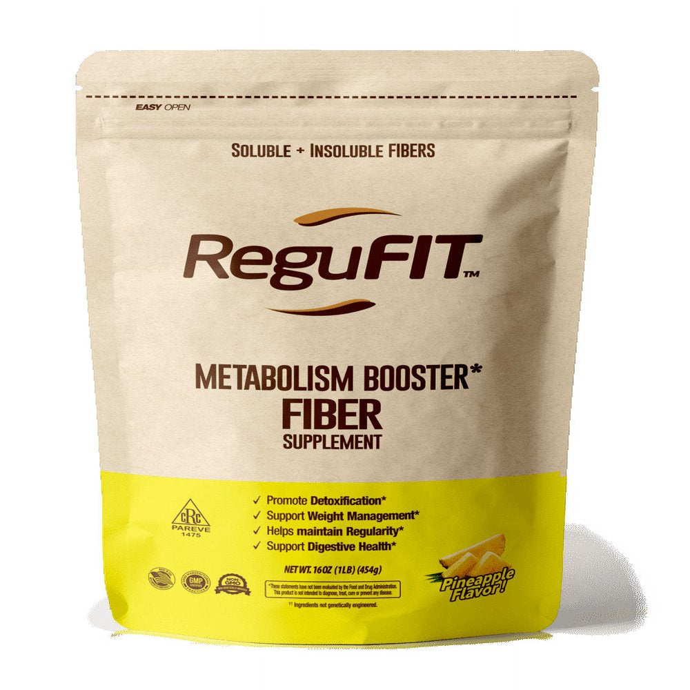 Regufit Daily Fiber Metabolism Booster Supplement for Weight Loss and Digestive Health Support Soluble Prebiotic and Insoluble Fiber Powder, 1 Lb. 16 Oz, Pineapple Flavor, Kosher