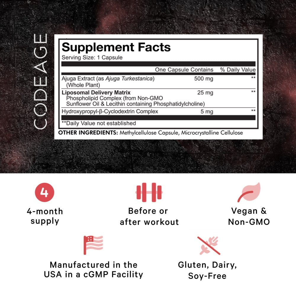 Codeage Liposomal Turkesterone Supplement, Ajuga Turkestanica & Hydroxypropyl-Β-Cyclodextrin, 120 Ct