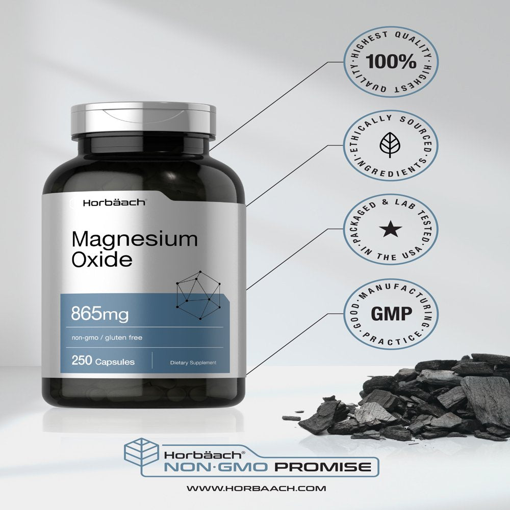 Magnesium Oxide | 865 Mg | 250 Capsules | by Horbaach