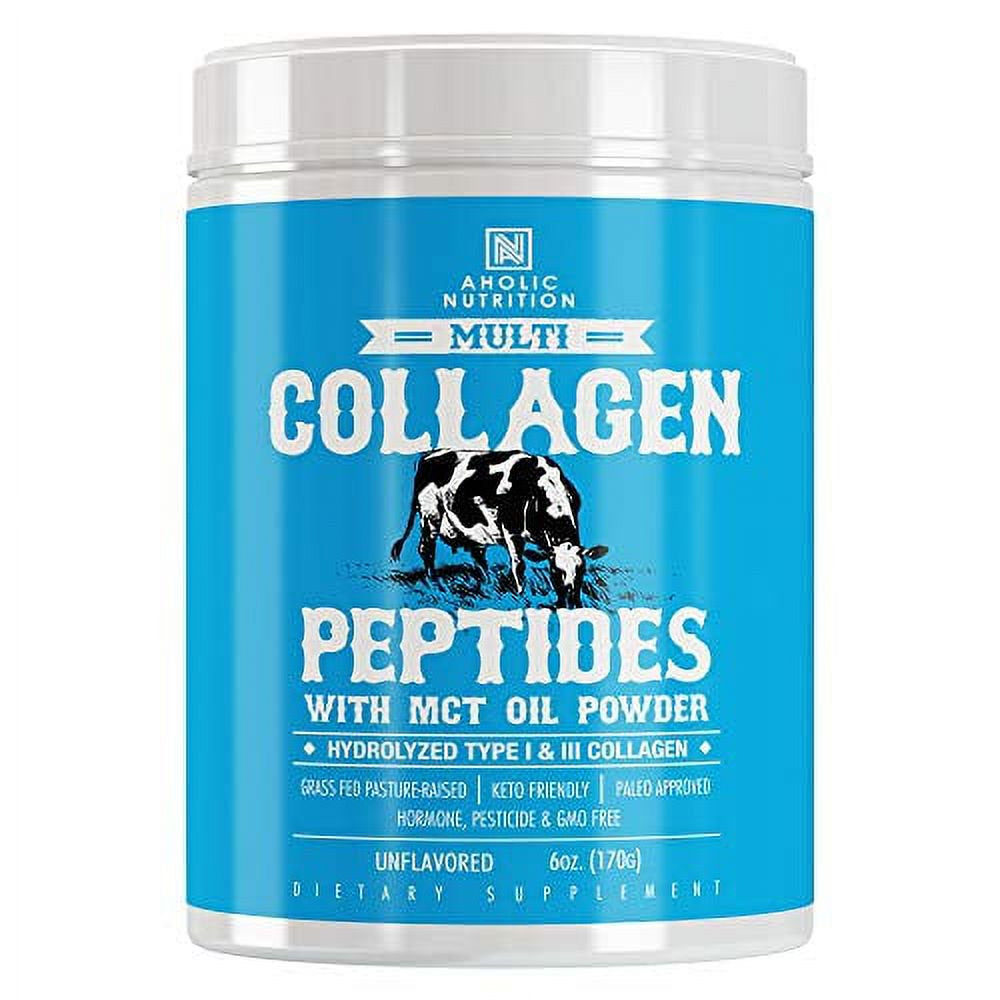 Multi Collagen Peptides Powder Grass-Fed Hydrolyzed Collagen Powder for Hair, Skin, Nails, Digestive Gut Joint Health Keto, Non-Gmo, Gluten Free Collagen Supplement - Unflavored