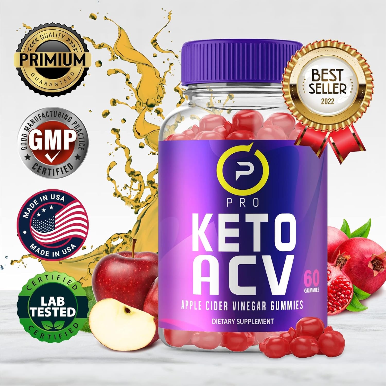 Pro Keto ACV Gummies - Official Formula, Vegan, Non GMO - Pro Keto Gummies with Apple Cider Vinegar Advanced Ketosis Formula, Vitamin B12, Beet Root Juice, Pomegranate Juice, 1000Mg (60 Gummies)