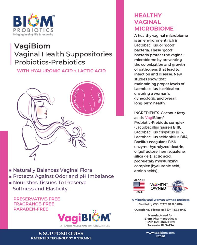 Vagibiom- Biom Probiotics Vaginal Probiotic Suppository for Women, Fragrance Free, 5 Count