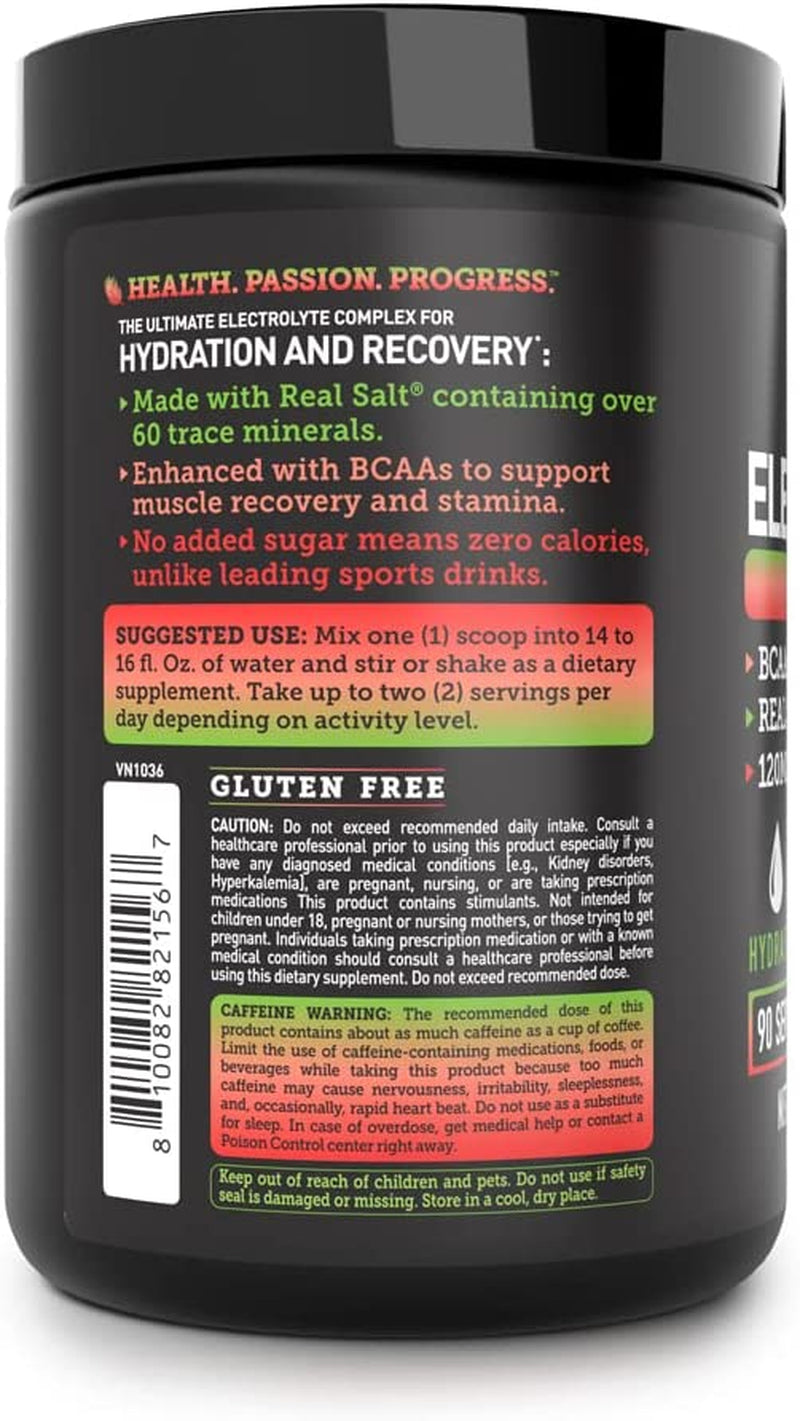 Vela Electrolyte Powder Recovery Drink + Energy (90 Servings | Watermelon) W Real Salt +Bcaas Sugar Free Electrolyte Supplement W Potassium Zinc