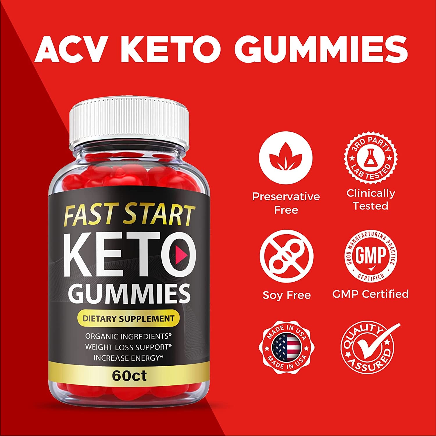 (2 Pack) Fast Start Keto Gummies - Official Formula, Vegan, Non Gmo - Fast Start Keto ACV Gummies, Fast Start ACV Gummies with Apple Cider Vinegar, Vitamin B 12, Vitamin B 6, Weight (120 Gummies)