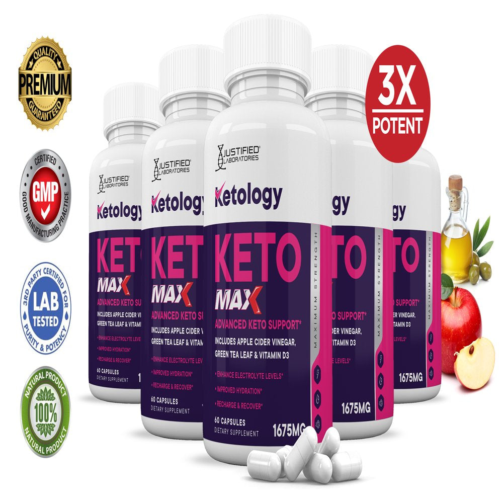 (5 Pack) Ketology Keto ACV MAX Pills 1675Mg Dietary Supplement 300 Capsules