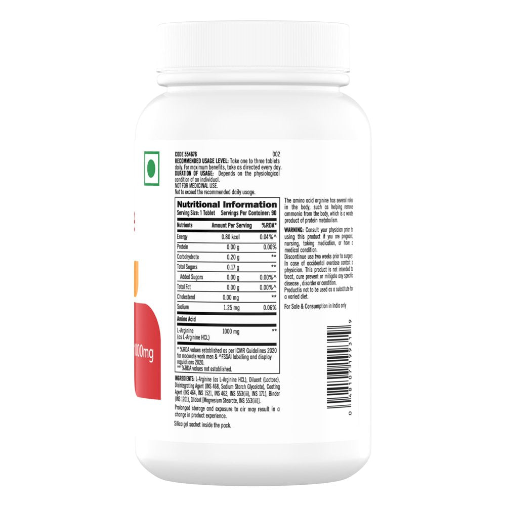 GNC L-Arginine 1000 Mg | 90 Tablets | Fuels Muscle Growth | Boosts Nitric Oxide Production | Improved Oxygen Flow | Supports Heavy Training | Formulated in USA | 1000Mg P