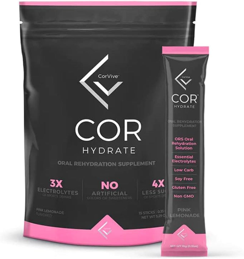 Corvive Corhydrate Drink Mix – Pink Lemonade | Electrolyte-Rich Blend | Oral Rehydration Supplement | 15 Sticks