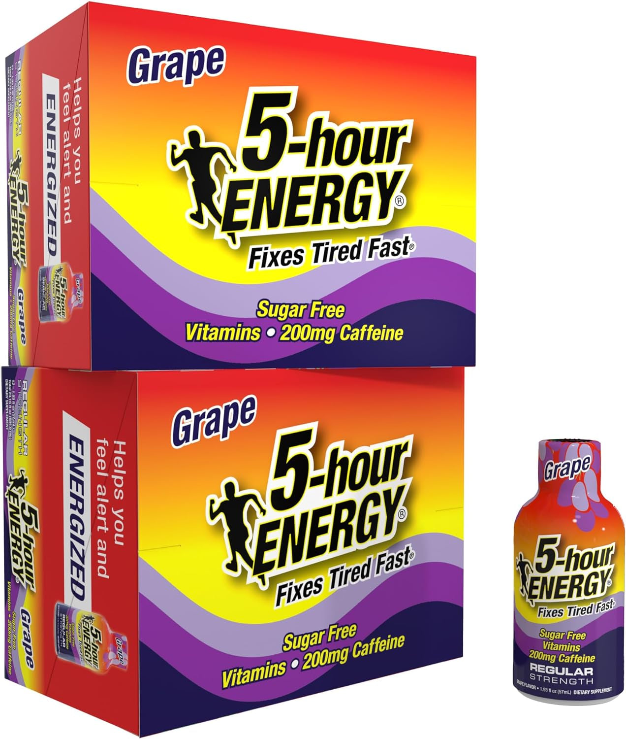 5-Hour ENERGY Regular Strength Energy Shot | Grape Flavor | 1.93 Oz. | 24 Count | Sugar-Free & Zero Calories | B-Vitamins & Amino Acids | 200Mg Caffeinated Energy Shot | Dietary Supplement