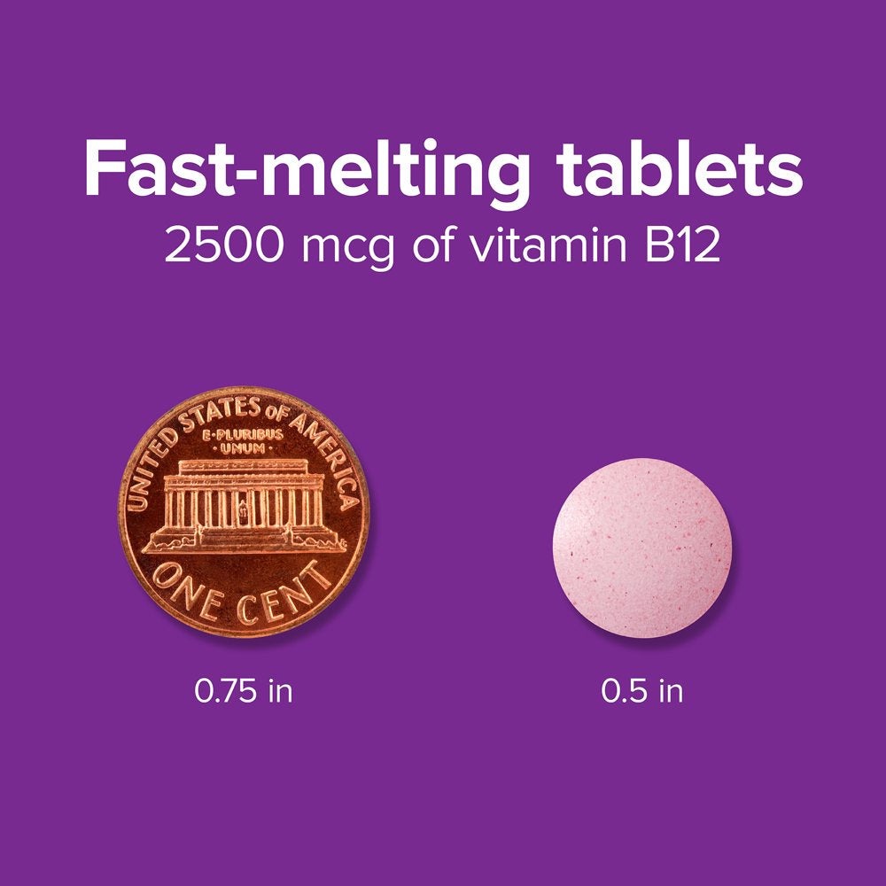 Webber Naturals Vitamin B12 2,500 Mcg, 110 Fast Acting Quick Dissolve Tablets, Supports Energy Production and Metabolism, Gluten Free, Non-Gmo, Vegan