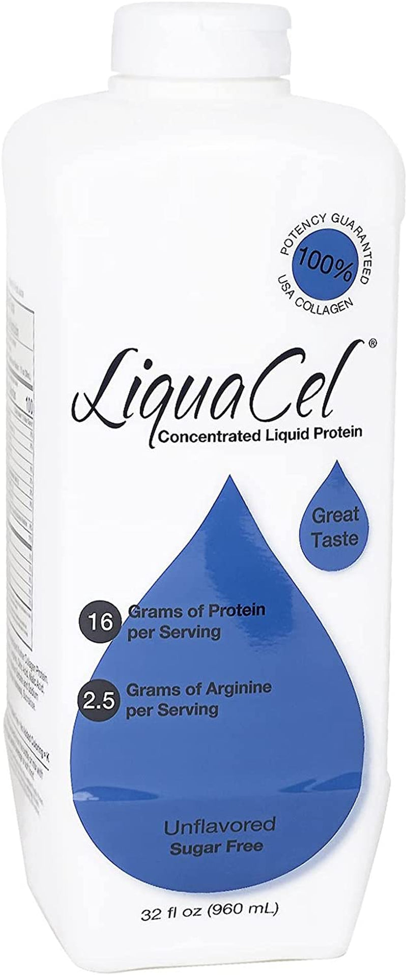 Liquacel Concentrated Liquid Protein, Sugar-Free Unflavored Flavor, 32Oz Bottle – Collagen Whey Arginine