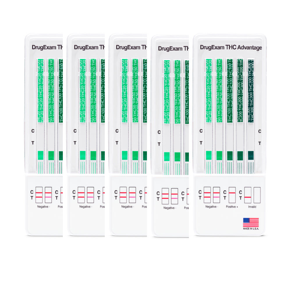 5 Pack - Drugexam THC Advantage Made in USA Multi Level Marijuana Home Urine Test Kit. Highly Sensitive THC 5 Level Drug Test Kit. Detects at 20 Ng/Ml, 50 Ng/Ml, 100 Ng/Ml, 200 Ng/Ml and 300 Ng/Ml