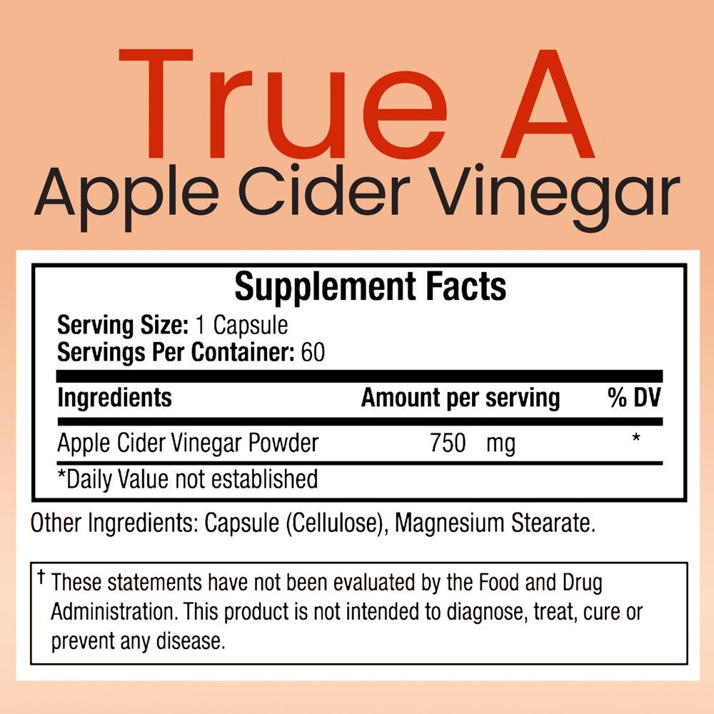 Truemed Apple Cider Vinegar Vitamin B6 Vitamin B12 Healthy Digestion and Weight Loss Supplements 750 Mg 60 Capsules