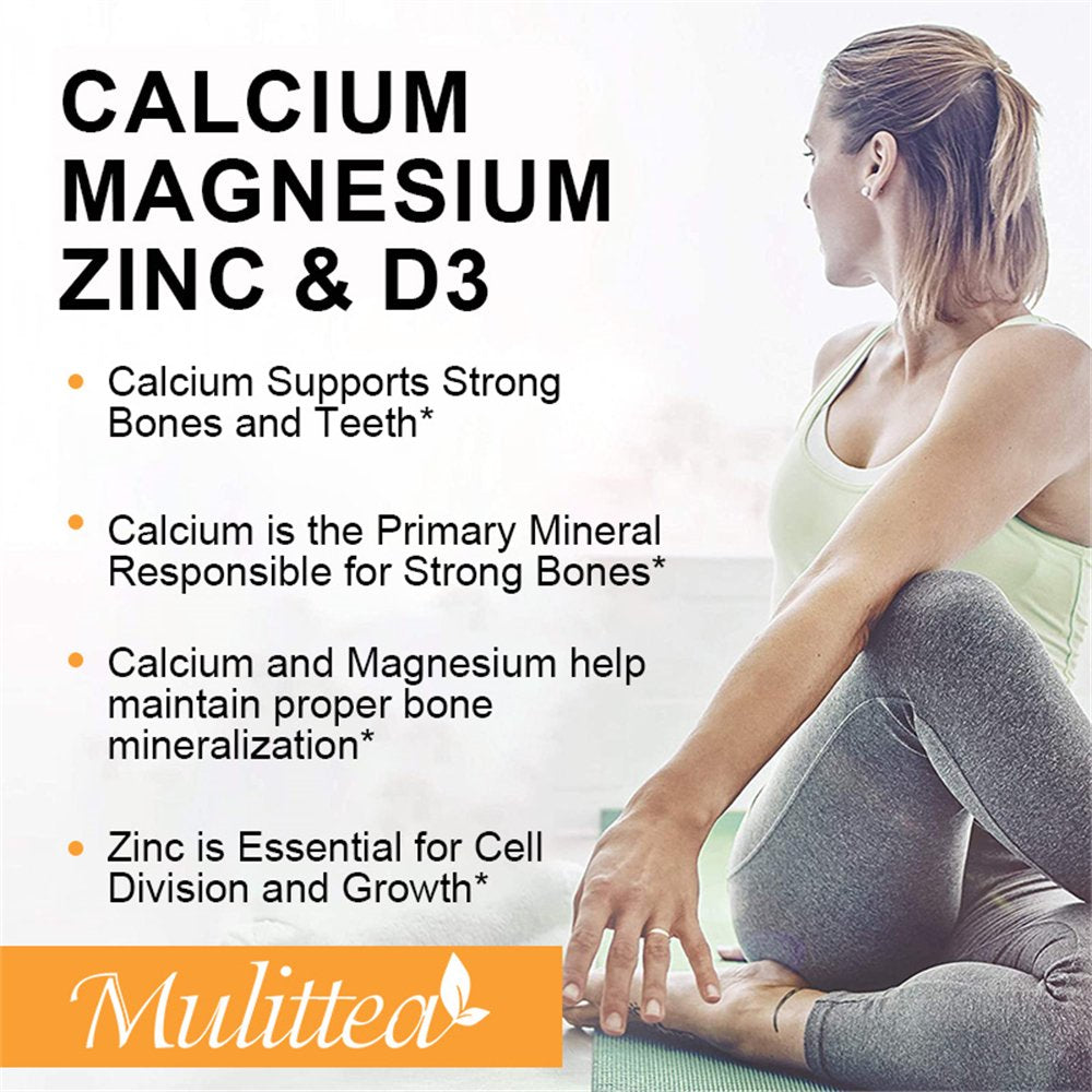 Mulittea Calcium Magnesium Zinc with Vitamin D3 Supplement, Strong Bones, Teeth & Heart, Easy to Swallow, 120 Capsules