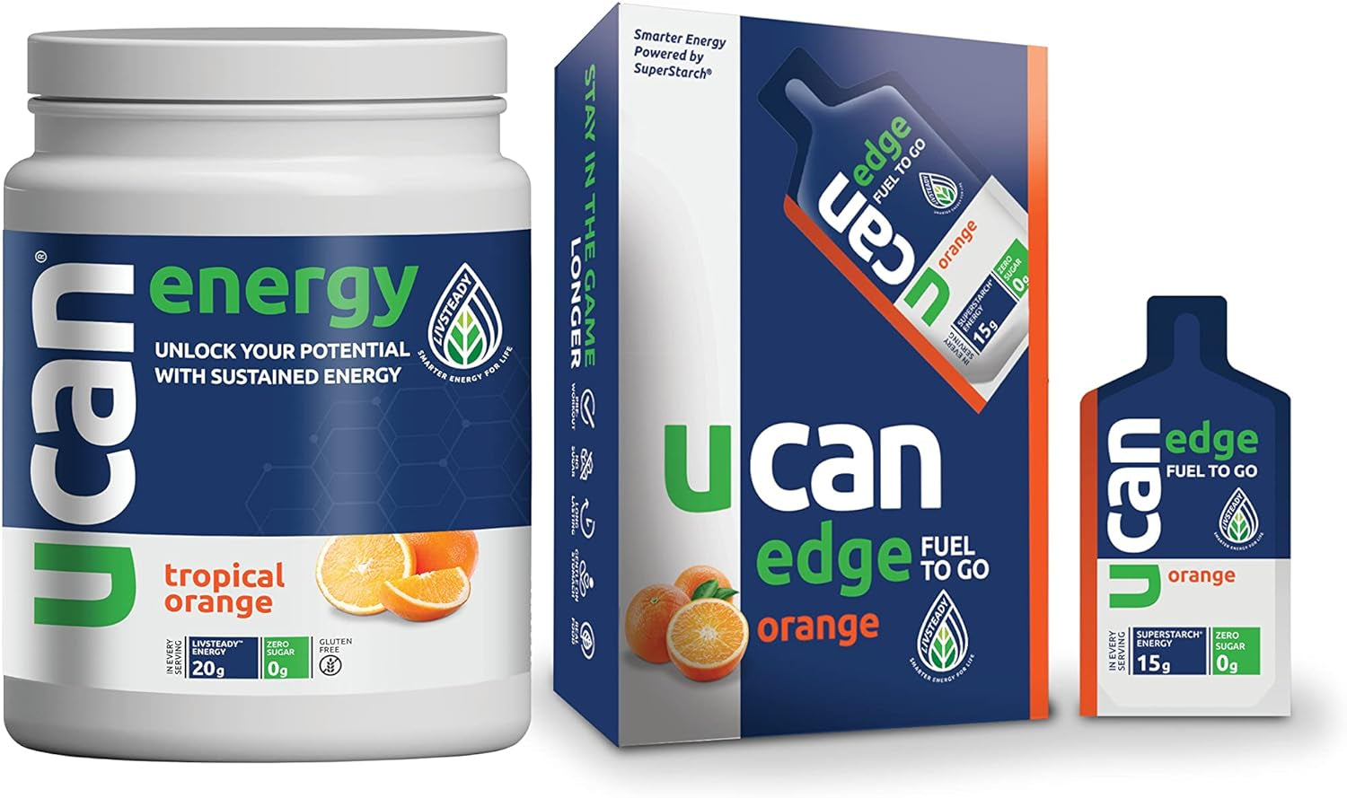 UCAN Orange Energy Powder & Orange Edge Energy Gel - Sugar Free Pre Workout Powder for Men & Women Bundle - No Added Sugar, Soy-Free, Non-Gmo, Vegan, Gluten-Free, & Keto-Friendly