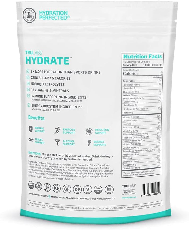 Trulabs Hydrate Glacier, Hydration Electrolyte Powdered Drink Mix