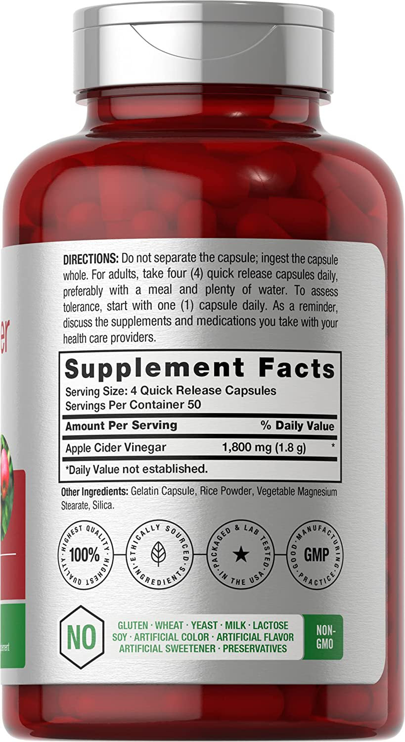 Apple Cider Vinegar Capsules | 1800Mg | 200 Pills | Non-Gmo, Gluten Free Supplement | by Horbaach
