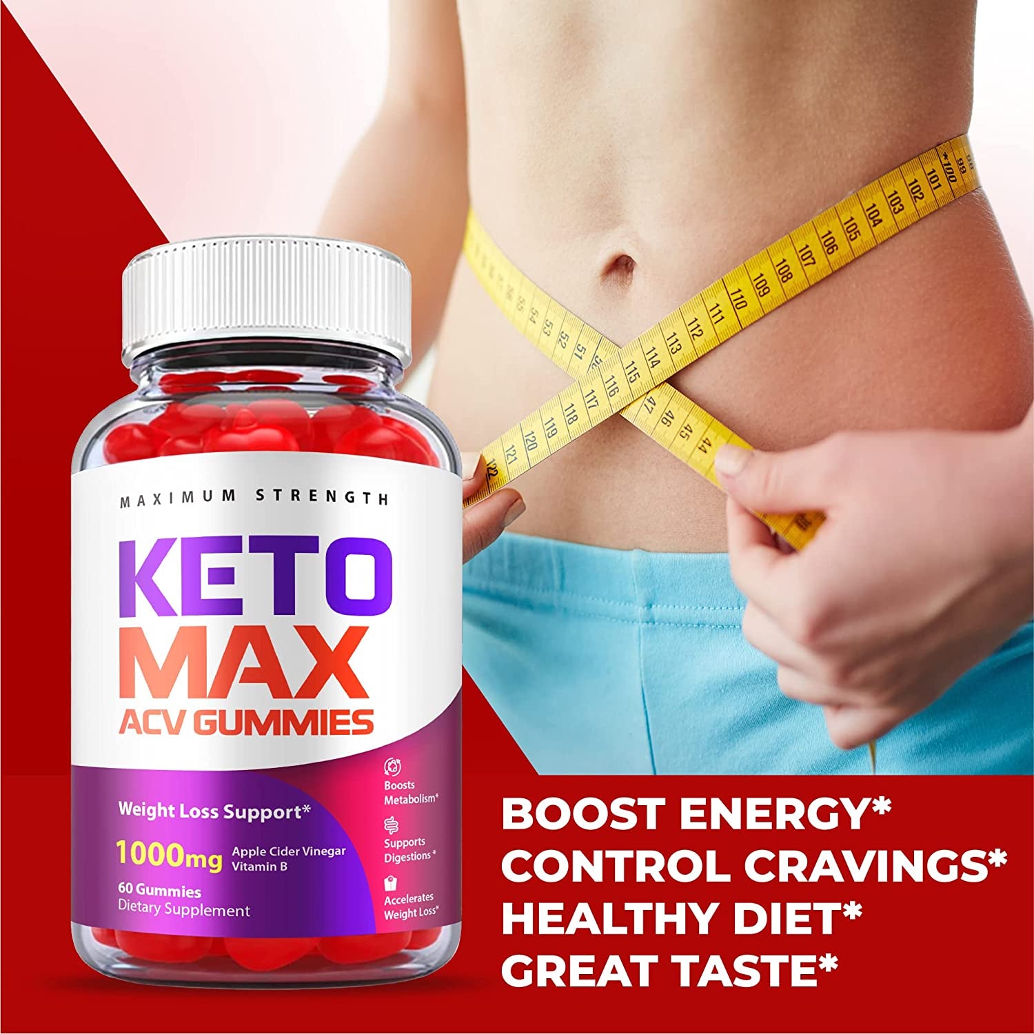 Keto Max ACV Gummies - Official Formula, Vegan - Keto Max Gummies ACV with Apple Cider Vinegar 1000 Mg Gummy, Vitamin B12 B6, Beet Root Juice, Pomegranate Juice, Ketomax ACV Gummies (60 Gummies)