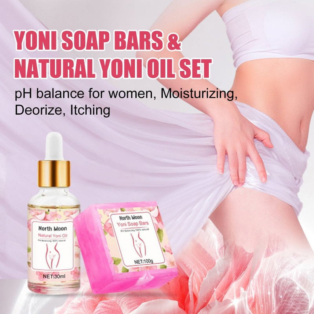 Yoni Soap Bars Vaginal Wash 2 Pack-Set, Natural Organic Yoni Bar Soap for Women Ph Balance Yoni Wash Vaginial Deodorants Vaginal Care Soap&Natural Yoni Oil Set,Vagina Soap Feminine Wash 5.29 OZ