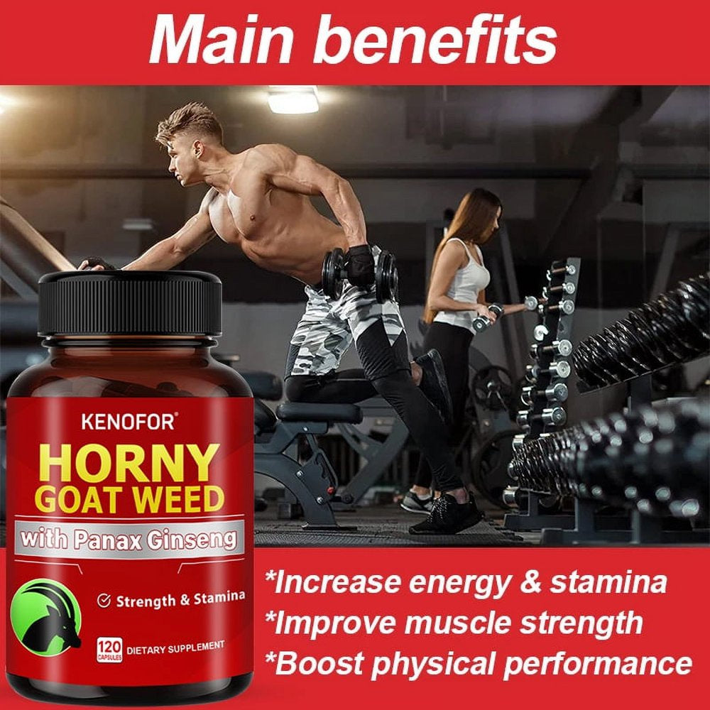 Horny Goat Weed + Ginseng 9350 Mg - Tribulus Terrestris Maca Root Supplement with Ashwagandha, Men Women 1 Bottle