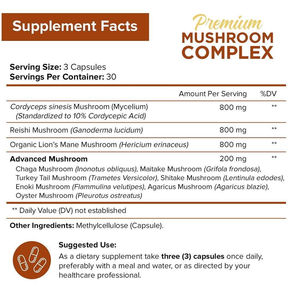 Nutriflair Mushroom Complex Supplement with Lion'S Mane Cordyceps 90 Vegetable Capsules