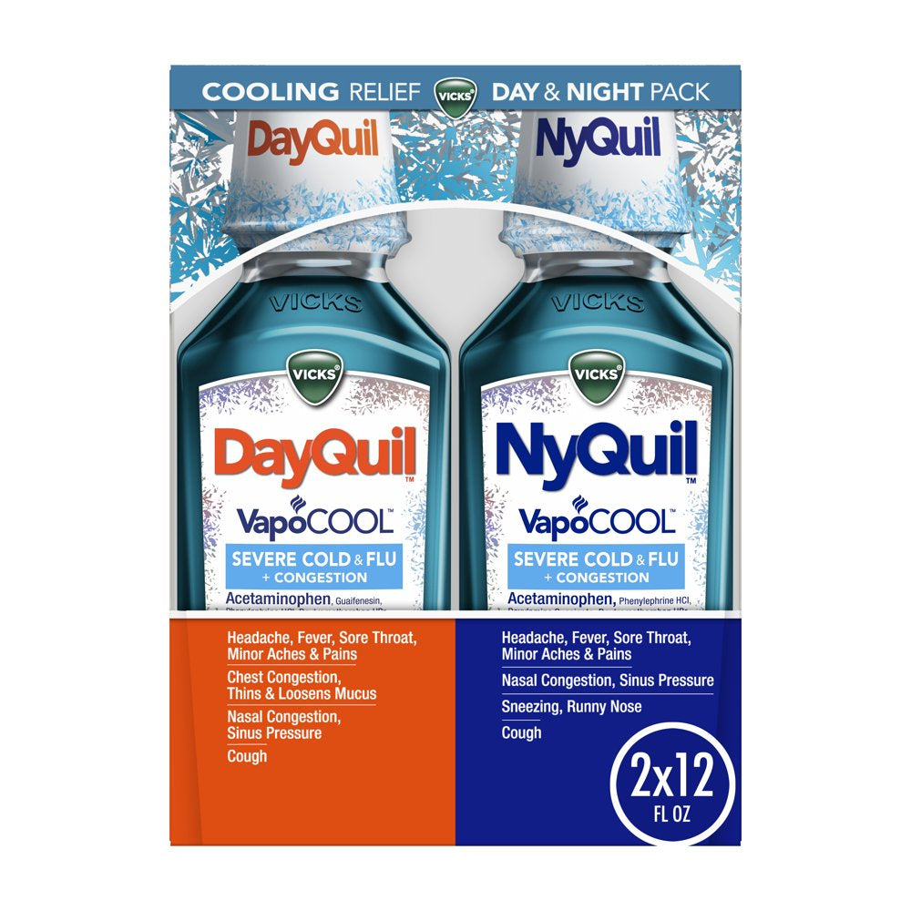 Vicks Dayquil & Nyquil Vapocool Liquid Cold & Flu Medicine, Over-The-Counter Medicine, 2 X12 Fl. Oz.