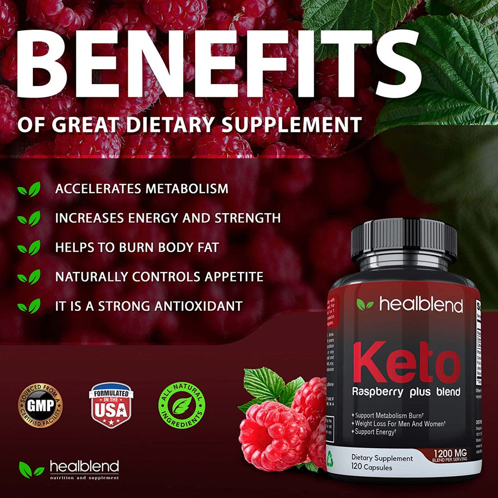 Healblend Raspberry Keto plus Supplement - Ketones Diet Pills, Advanced Weight Loss Support, Promotes Ketosis for Women and Men - 120 Capsules